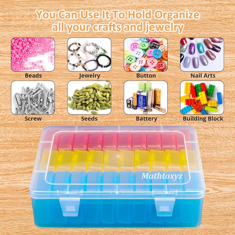 Mathtoxyz Bead Organizer Box(Red,Yellow,Blue), 62Pcs Small Bead Organizers and Storage Plastic Cases Mini Clear Containers Boxes with Hinged Lid and Rectangle for Bracelet Making DIY Jewelry Craft - Image 3
